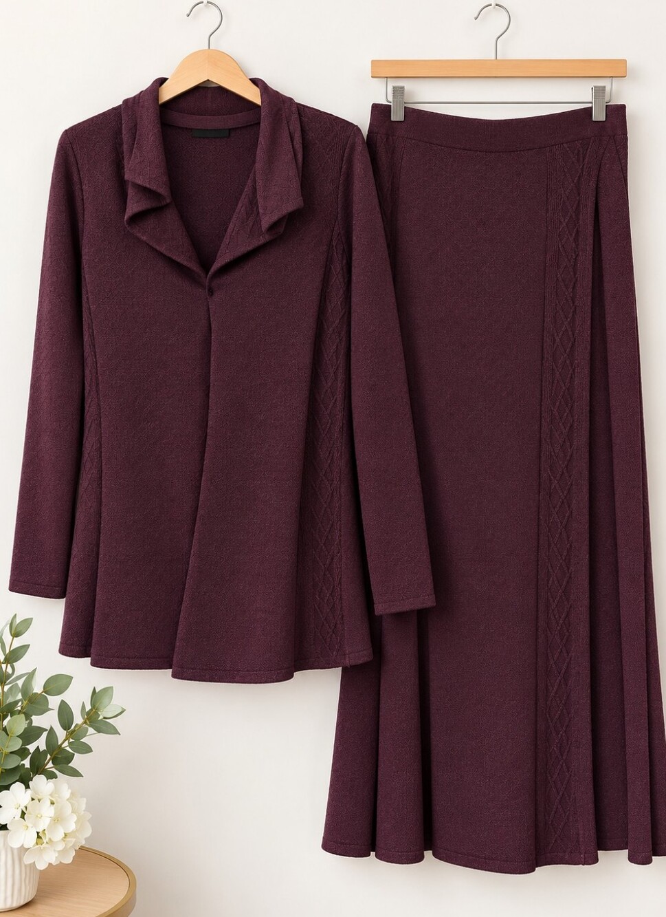 Katherine Kelly Vintage Deep Purple Merino Wool 3-Pc Jacket L Skirt L Tunic M